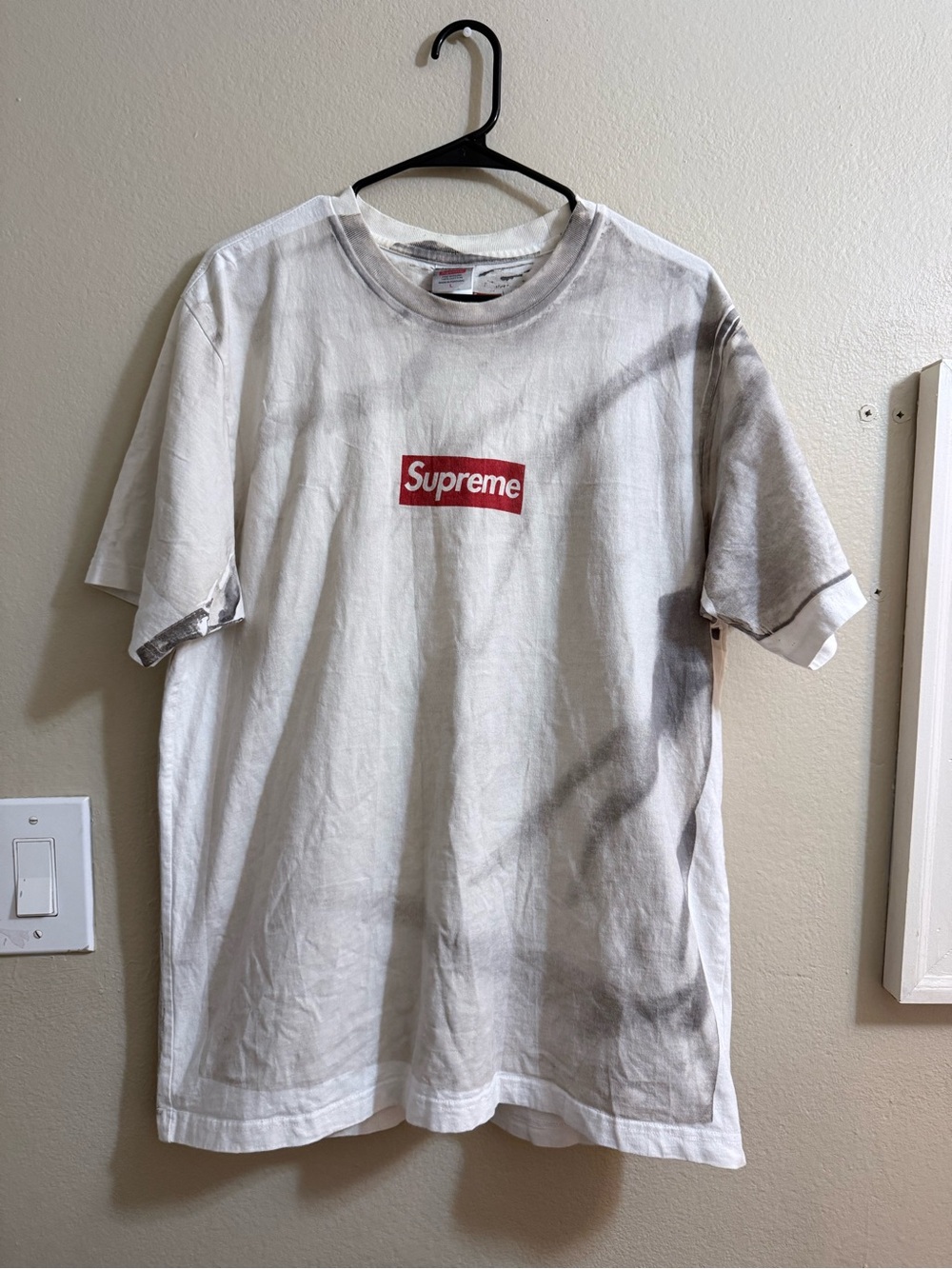 Supreme x maison margiela mm6 box logo  Logo T-Shirt with Gray Wash Accents